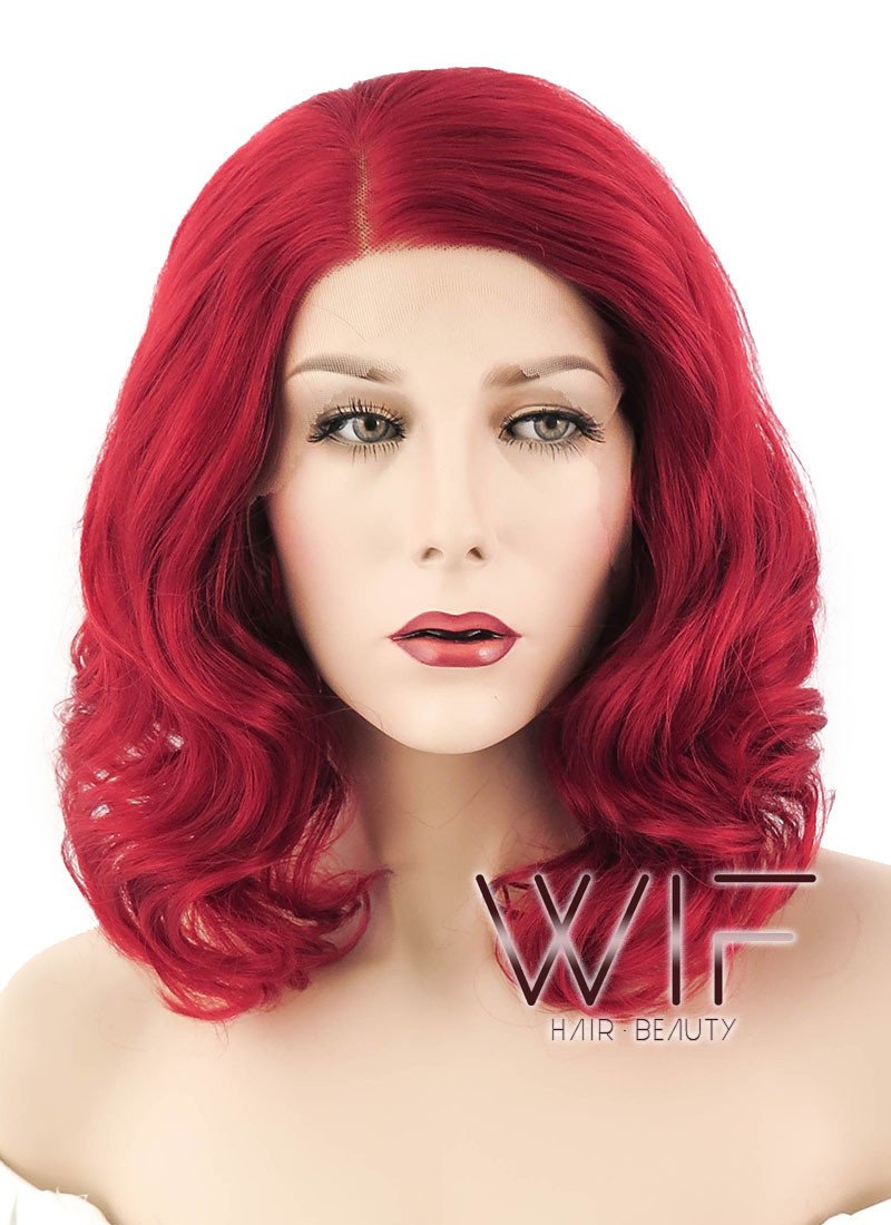 14" Wavy Red Lace Front Synthetic Wig LF771F