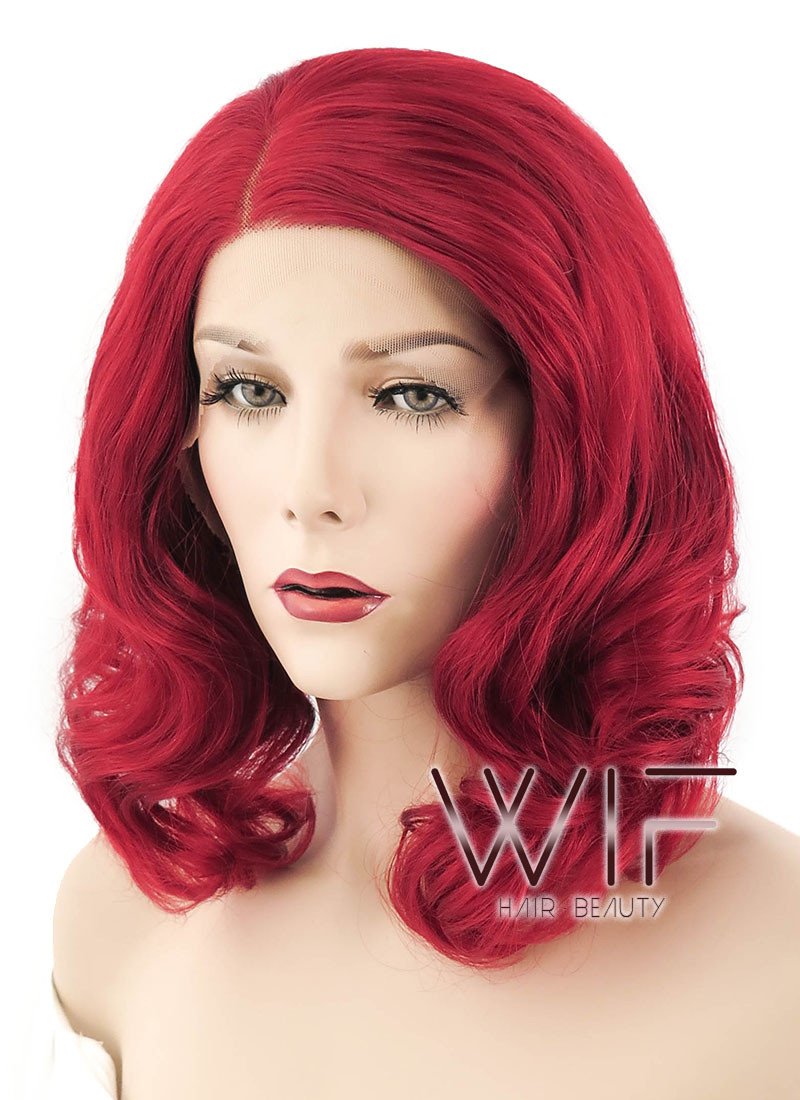 14" Wavy Red Lace Front Synthetic Wig LF771F