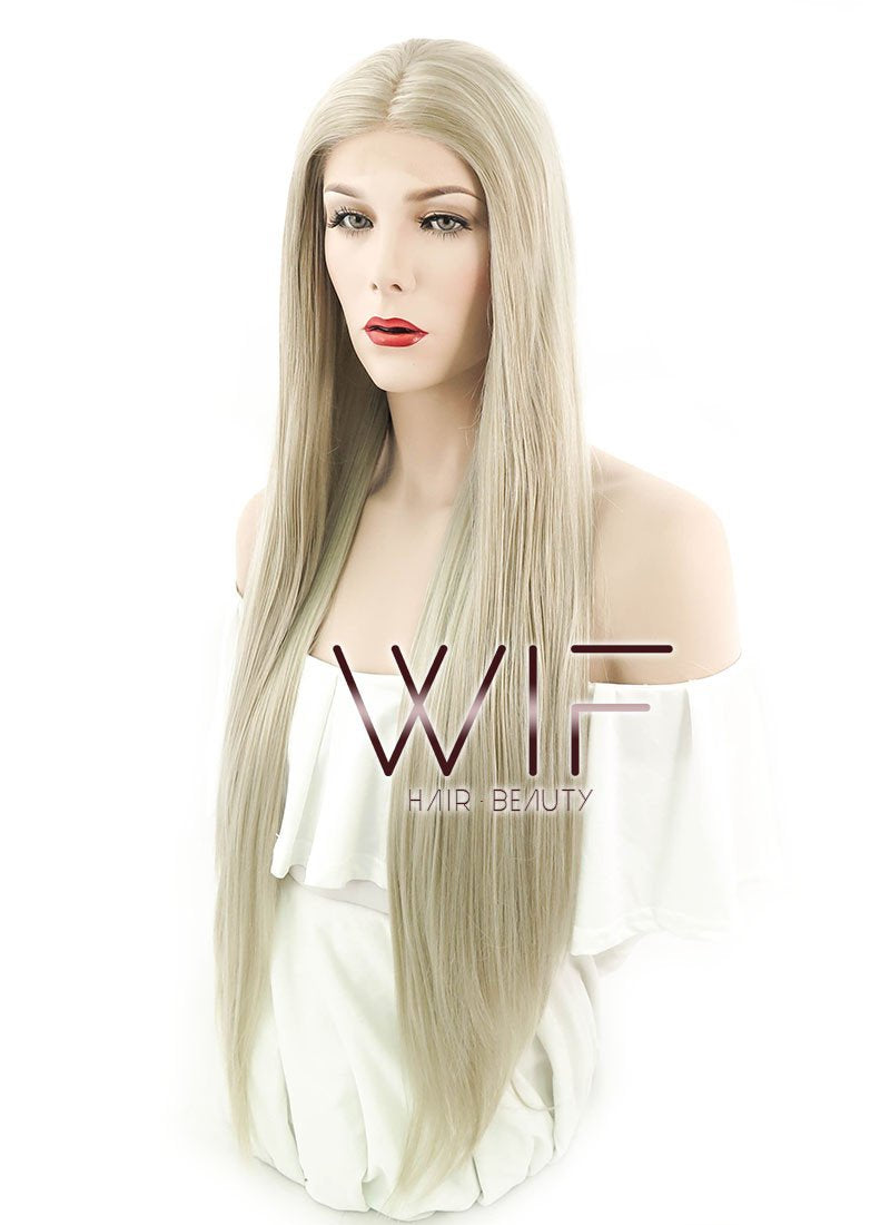 28" Straight Ash Blonde Lace Front Synthetic Wig LF780