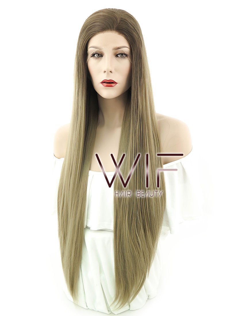 28" Straight Two Tone Brown Lace Front Synthetic Wig LF796