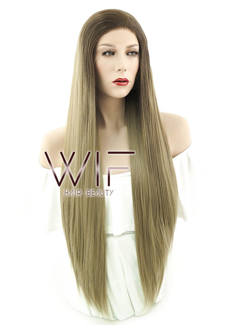 28" Straight Two Tone Brown Lace Front Synthetic Wig LF796