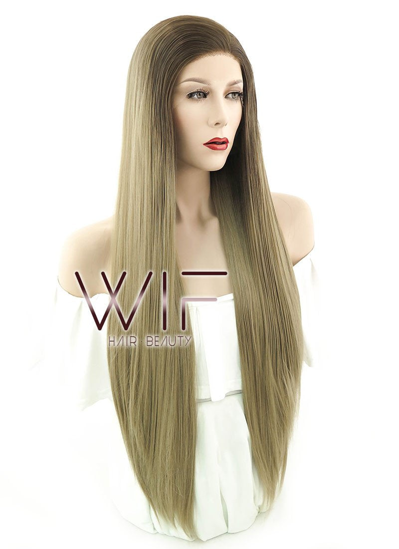 28" Straight Two Tone Brown Lace Front Synthetic Wig LF796