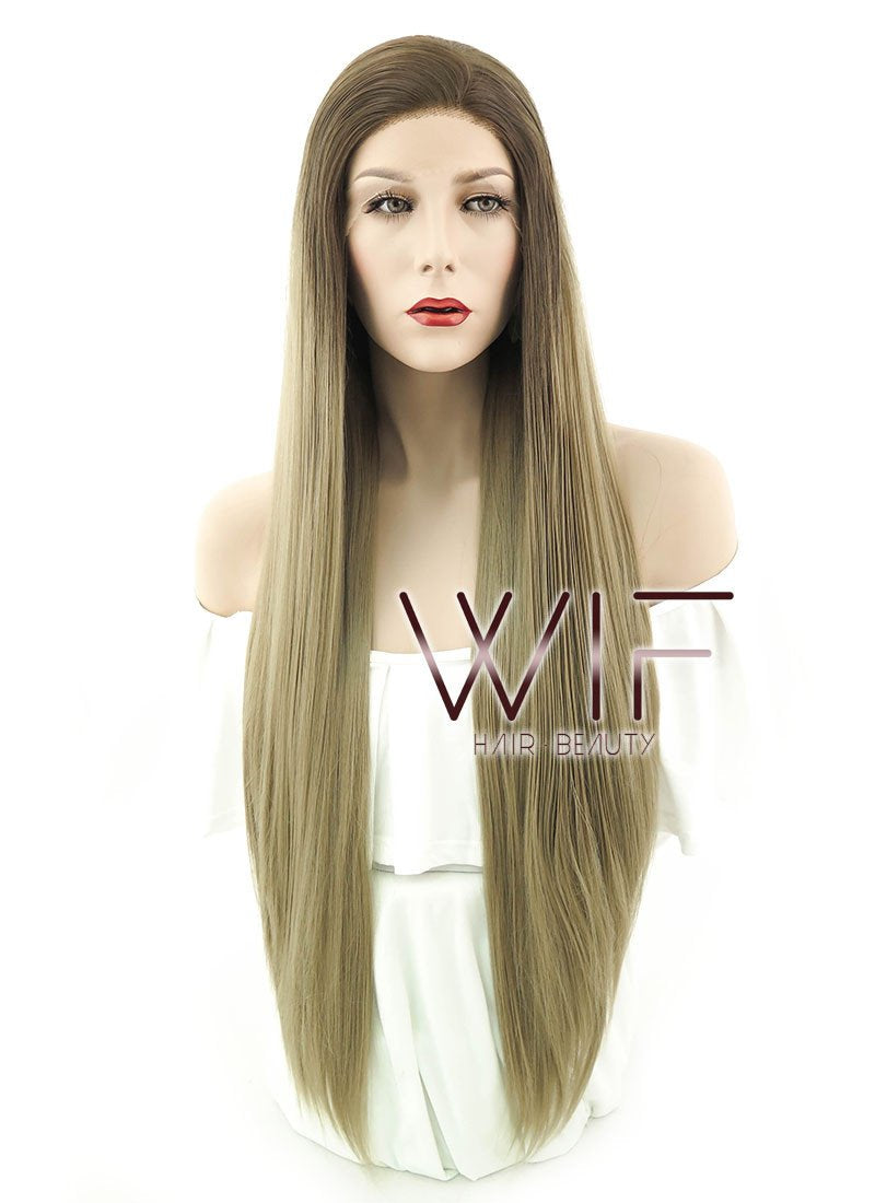 28" Straight Two Tone Brown Lace Front Synthetic Wig LF796