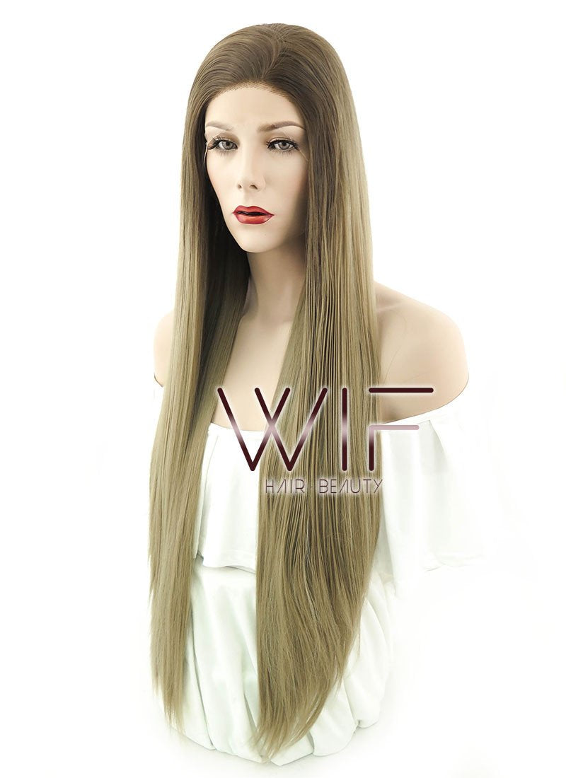 28" Straight Two Tone Brown Lace Front Synthetic Wig LF796