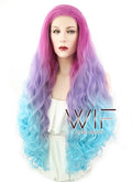 30" Wavy Magenta Purple Blue Ombre Lace Front Synthetic Wig LF804
