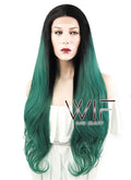 28" Wavy Dark Green With Dark Roots Lace Front Synthetic Wig LF811