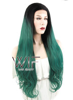 28" Wavy Dark Green With Dark Roots Lace Front Synthetic Wig LF811