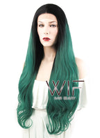 28" Wavy Dark Green With Dark Roots Lace Front Synthetic Wig LF811