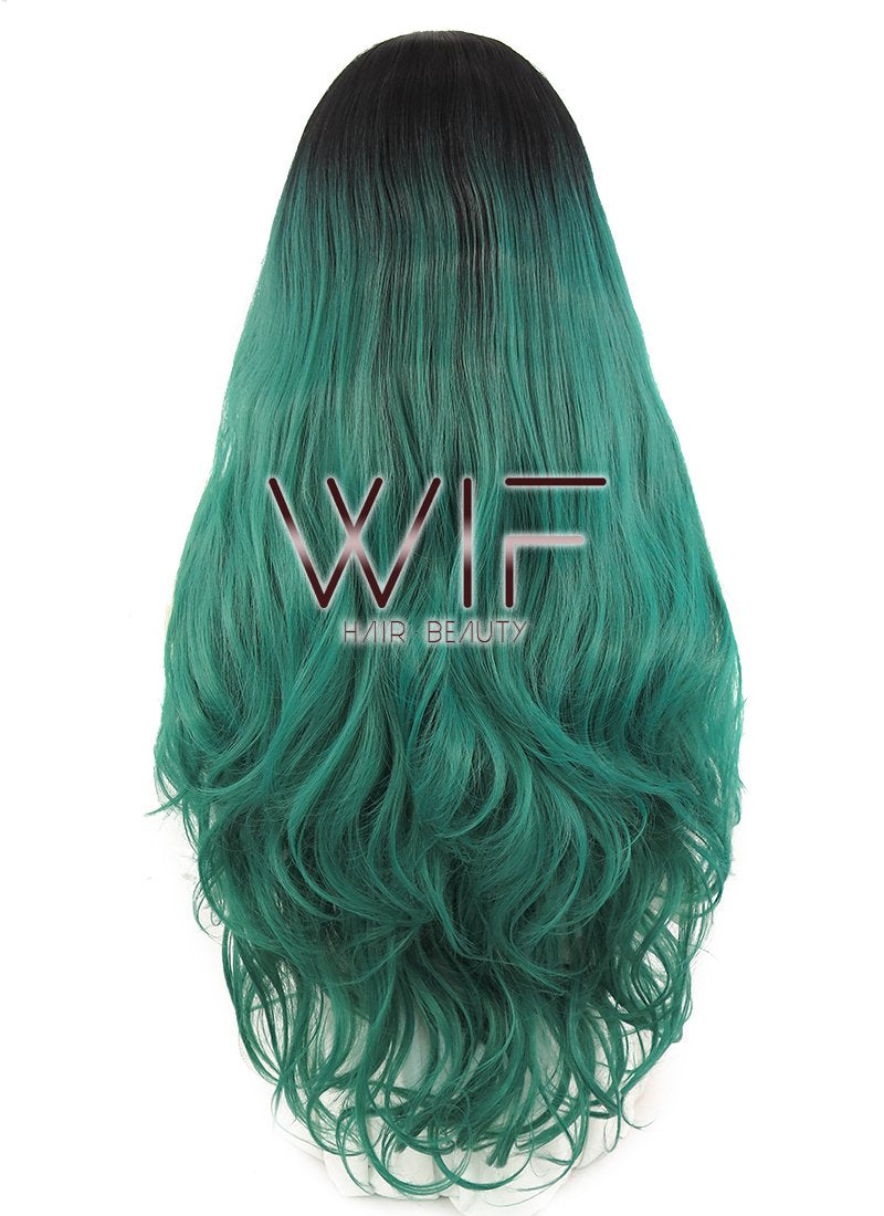 28" Wavy Dark Green With Dark Roots Lace Front Synthetic Wig LF811
