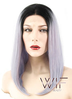 16" Straight Purplish Grey With Dark Roots Lace Front Synthetic Wig LF812