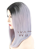 16" Straight Purplish Grey With Dark Roots Lace Front Synthetic Wig LF812