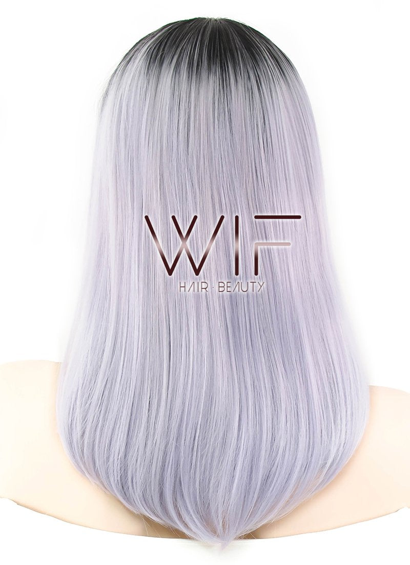16" Straight Purplish Grey With Dark Roots Lace Front Synthetic Wig LF812