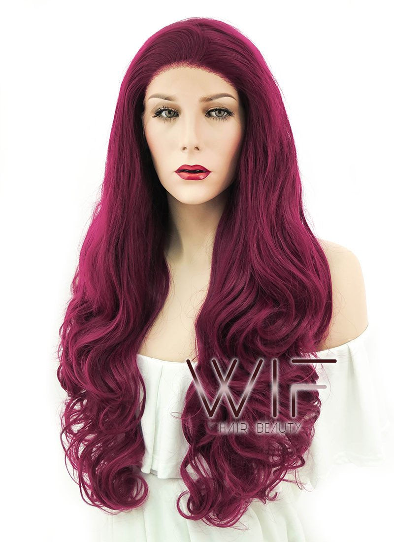 28" Wavy Reddish Purple Lace Front Synthetic Wig LF814