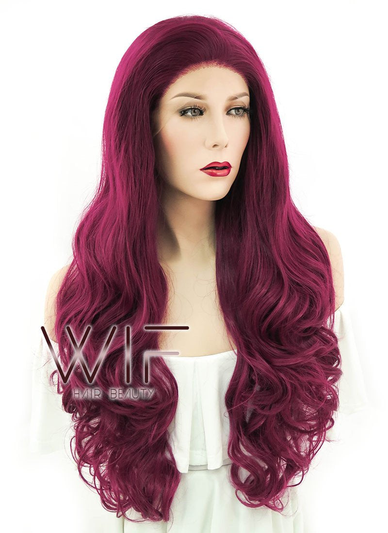 28" Wavy Reddish Purple Lace Front Synthetic Wig LF814
