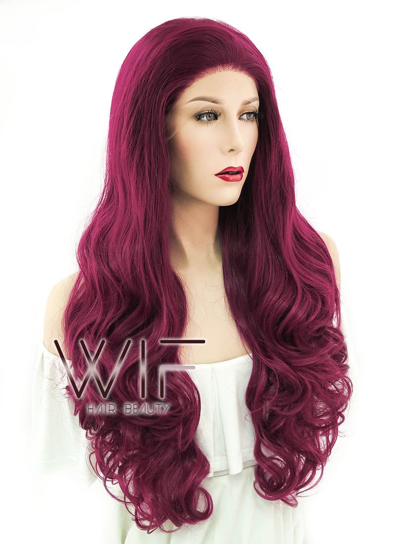 28" Wavy Reddish Purple Lace Front Synthetic Wig LF814