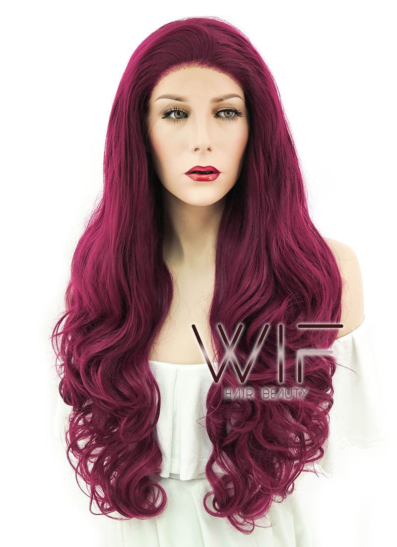 28" Wavy Reddish Purple Lace Front Synthetic Wig LF814