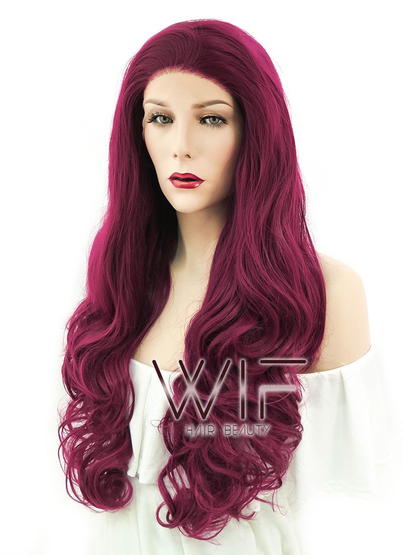 28" Wavy Reddish Purple Lace Front Synthetic Wig LF814