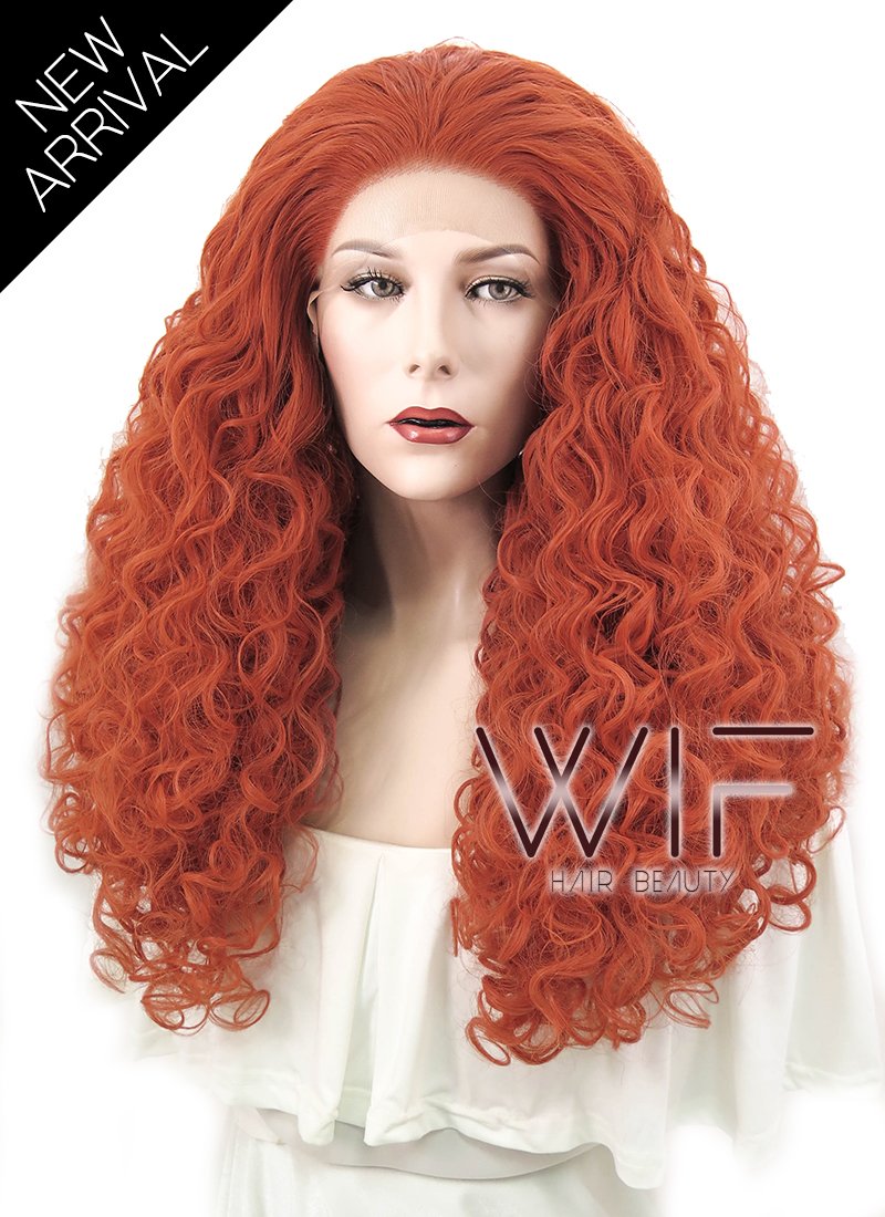 28" Spiral Curly Reddish Orange Lace Front Synthetic Wig LF817E