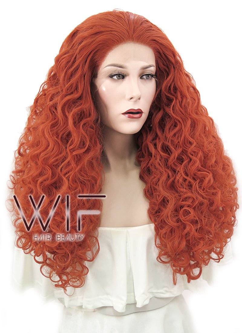 28" Spiral Curly Reddish Orange Lace Front Synthetic Wig LF817E