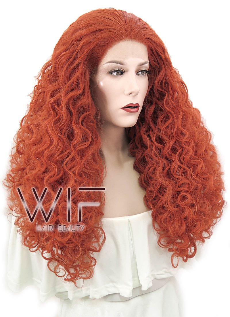 28" Spiral Curly Reddish Orange Lace Front Synthetic Wig LF817E