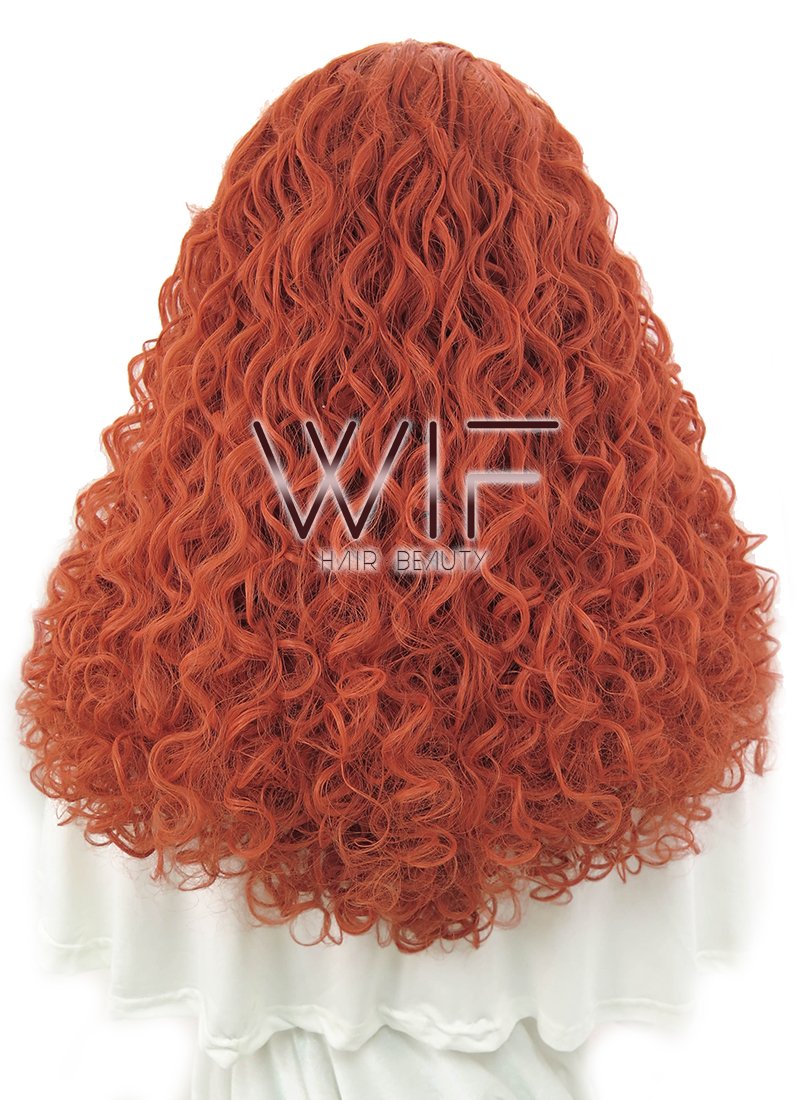 28" Spiral Curly Reddish Orange Lace Front Synthetic Wig LF817E