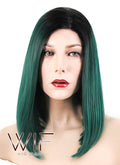14" Straight Dark Green With Dark Roots Lace Front Synthetic Wig LF819