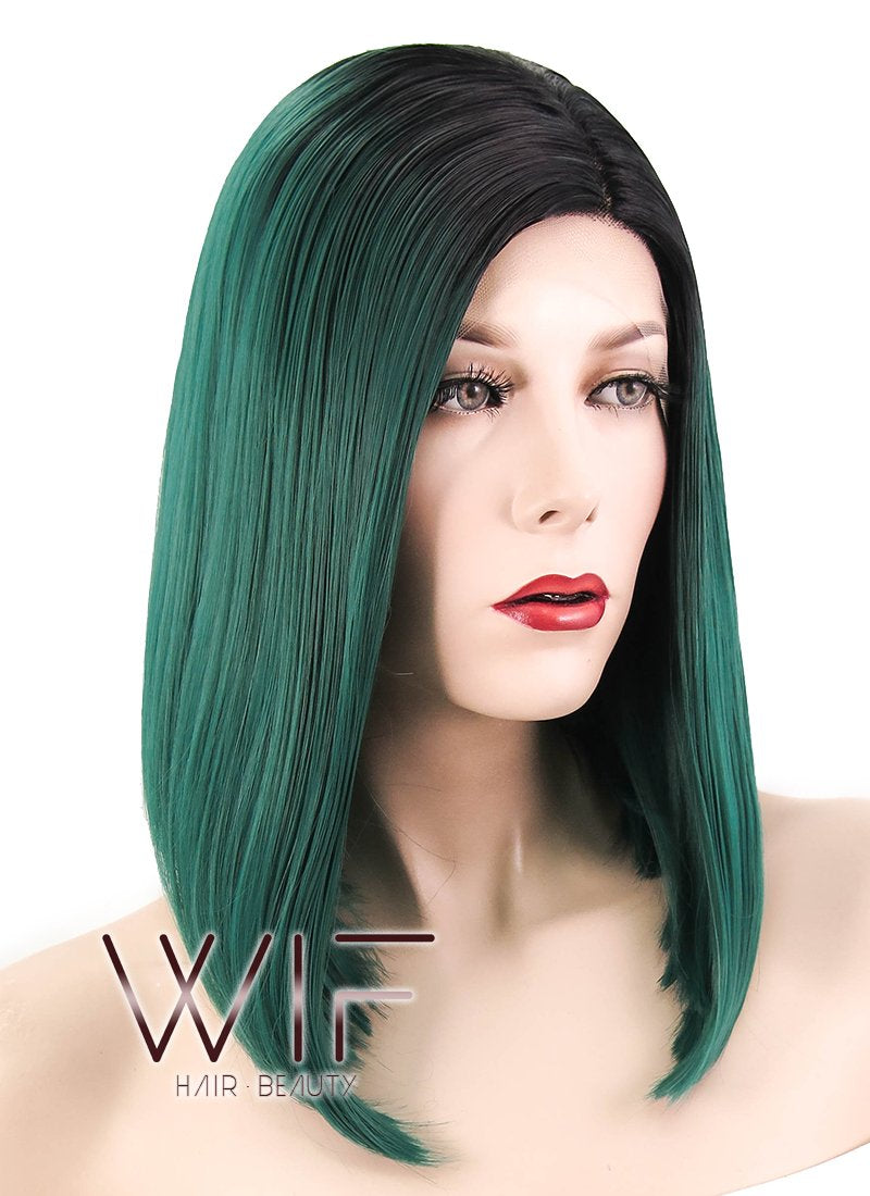 14" Straight Dark Green With Dark Roots Lace Front Synthetic Wig LF819