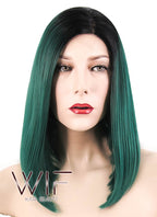 14" Straight Dark Green With Dark Roots Lace Front Synthetic Wig LF819
