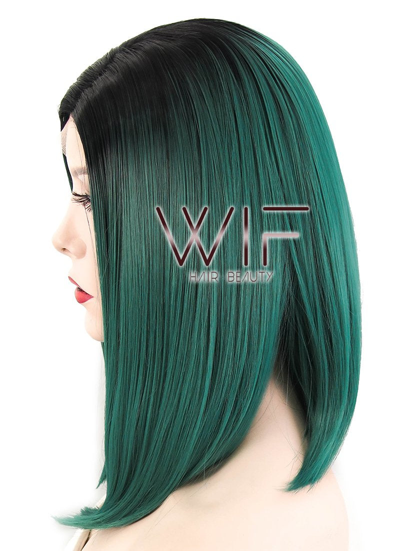14" Straight Dark Green With Dark Roots Lace Front Synthetic Wig LF819