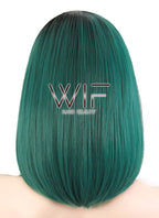 14" Straight Dark Green With Dark Roots Lace Front Synthetic Wig LF819
