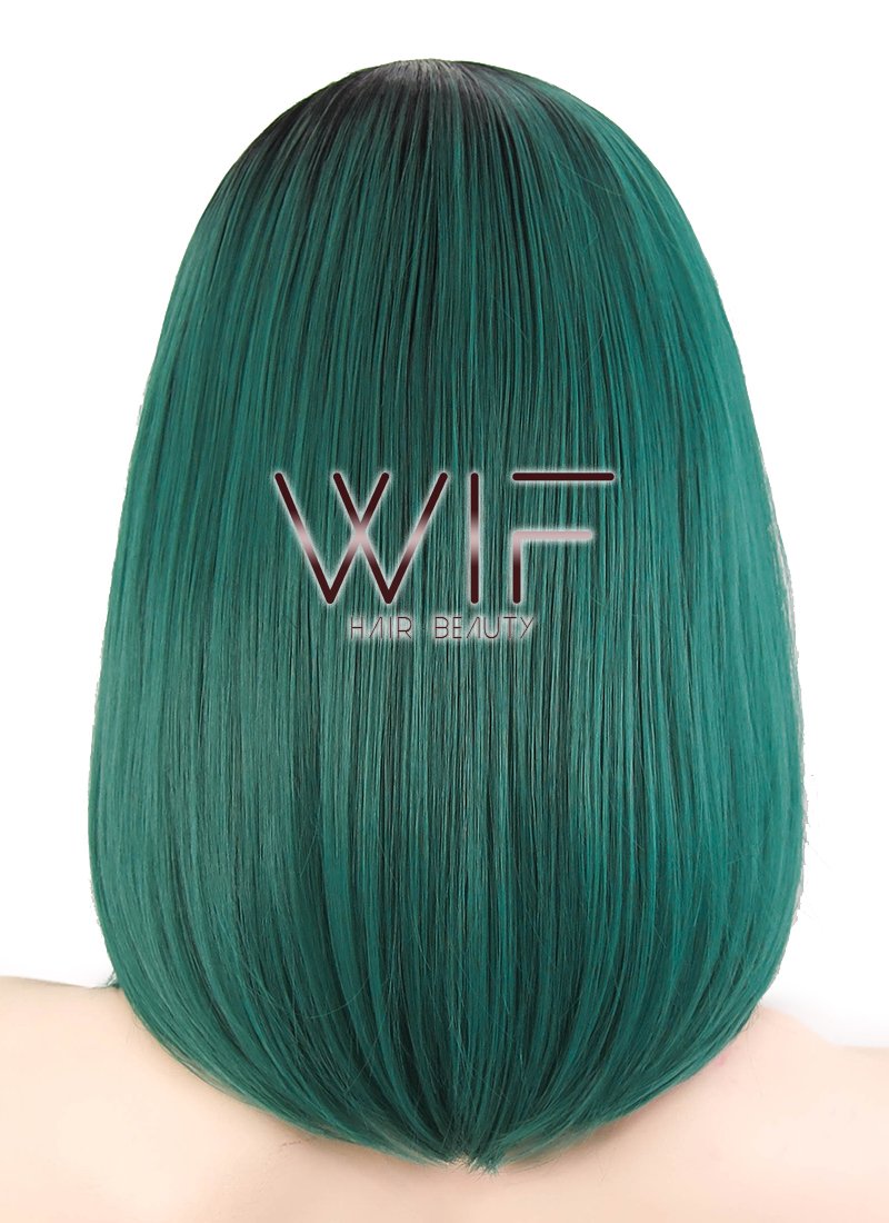 14" Straight Dark Green With Dark Roots Lace Front Synthetic Wig LF819