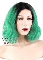 12" Wavy Green With Dark Roots Lace Front Synthetic Wig LF823