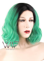 12" Wavy Green With Dark Roots Lace Front Synthetic Wig LF823