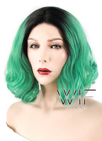 12" Wavy Green With Dark Roots Lace Front Synthetic Wig LF823