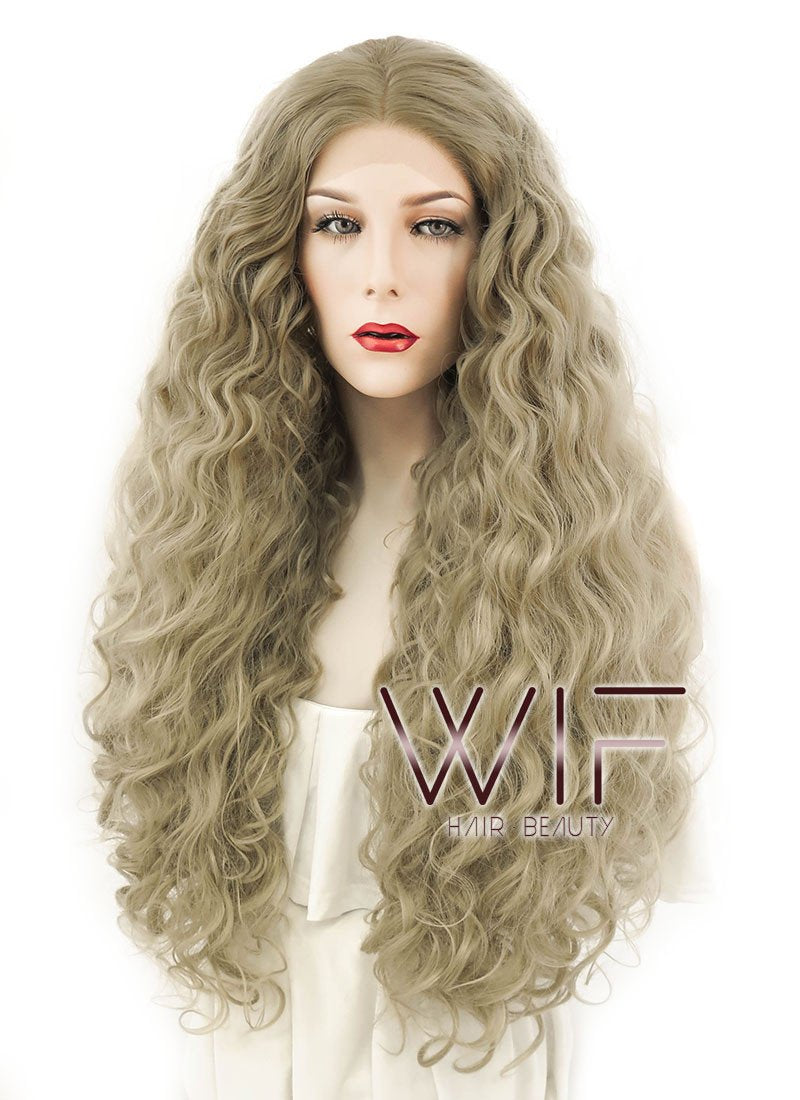 30" Curly Medium Blonde Lace Front Synthetic Wig LF824C