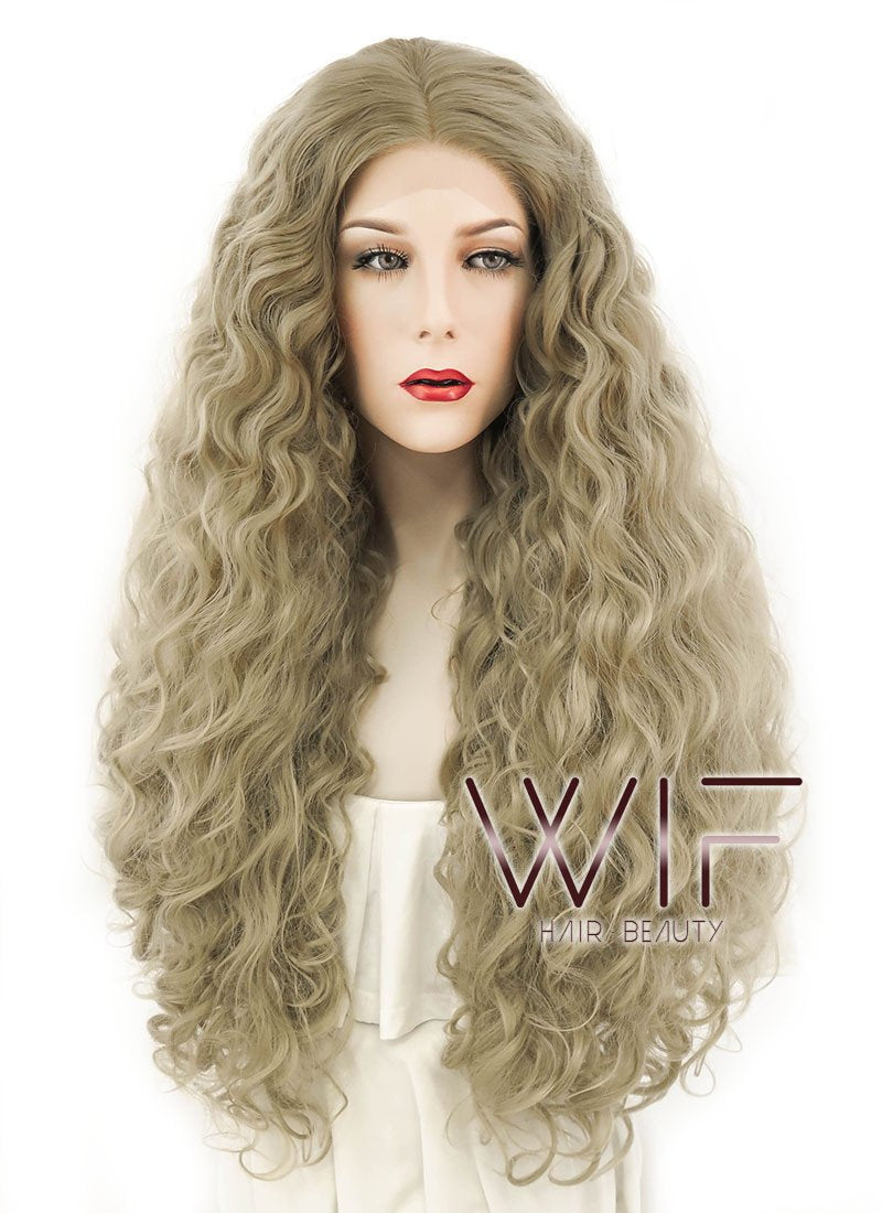 30" Curly Medium Blonde Lace Front Synthetic Wig LF824C