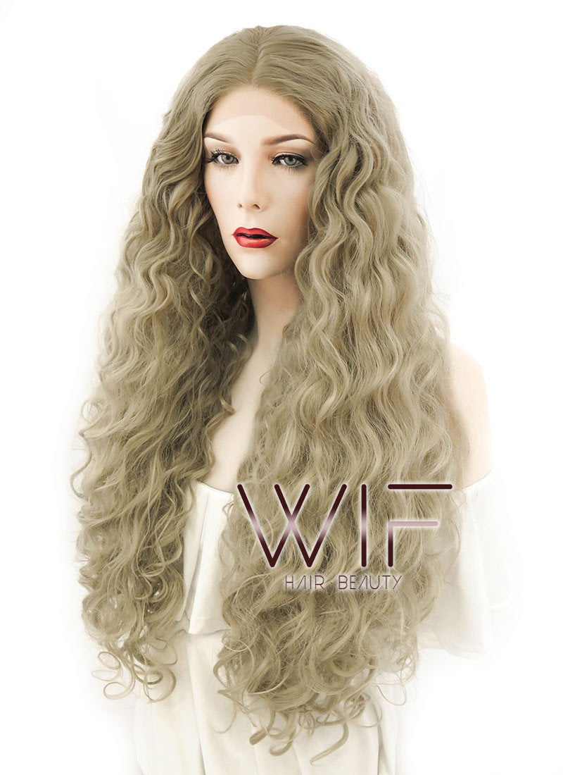 30" Curly Medium Blonde Lace Front Synthetic Wig LF824C