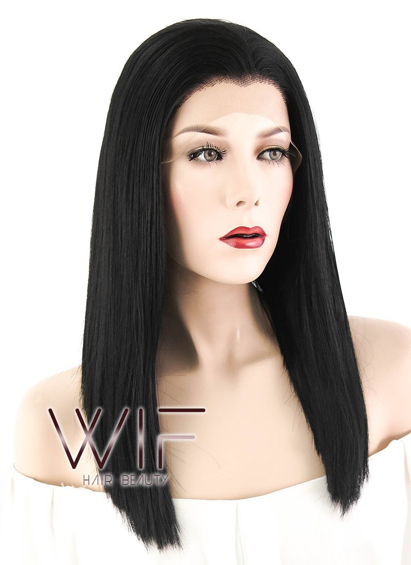 16" Medium Straight Black Lace Front Synthetic Hair Wig LF836C