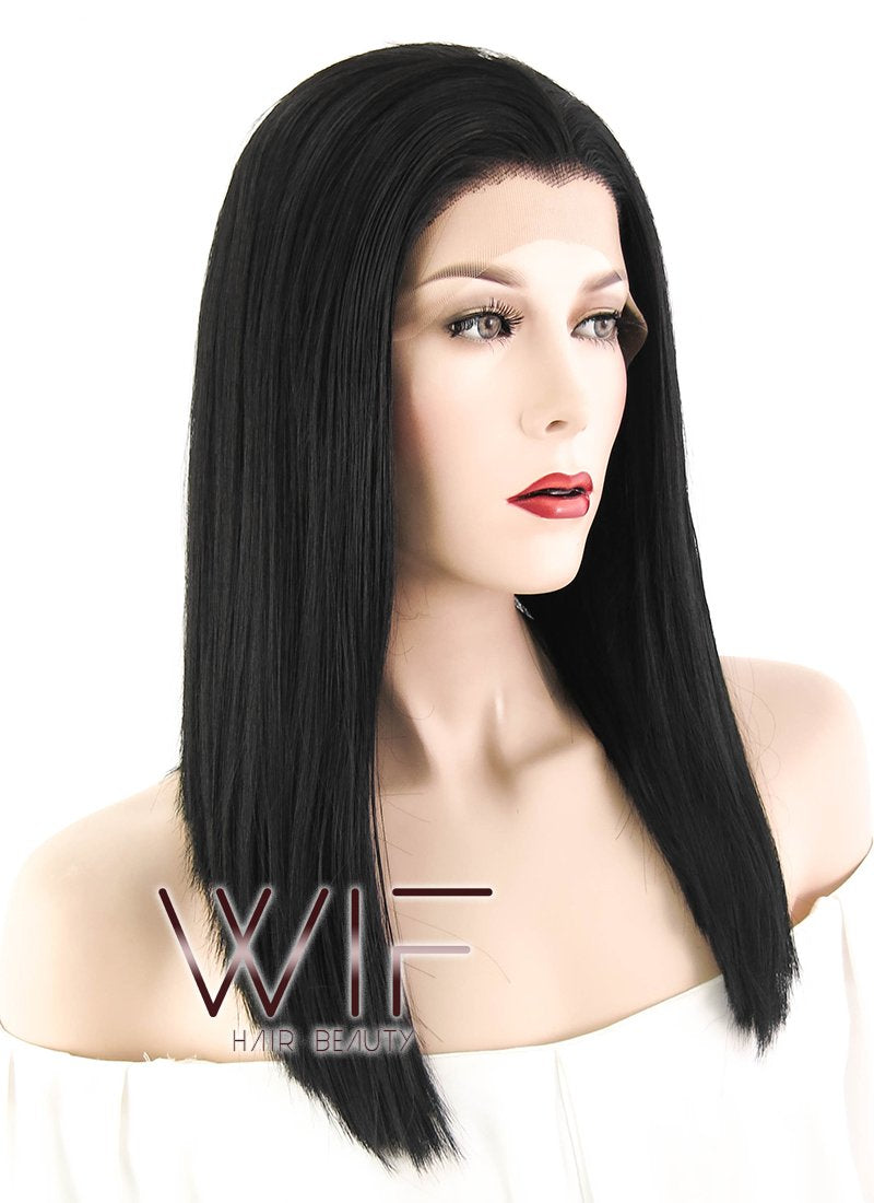 16" Medium Straight Black Lace Front Synthetic Hair Wig LF836C