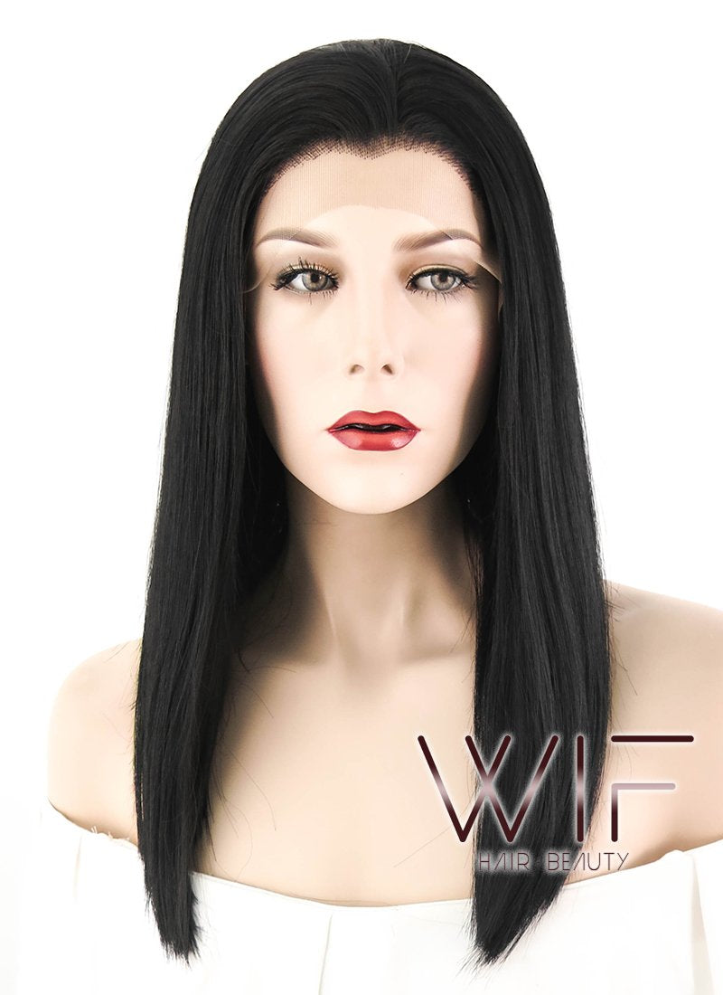 16" Medium Straight Black Lace Front Synthetic Hair Wig LF836C