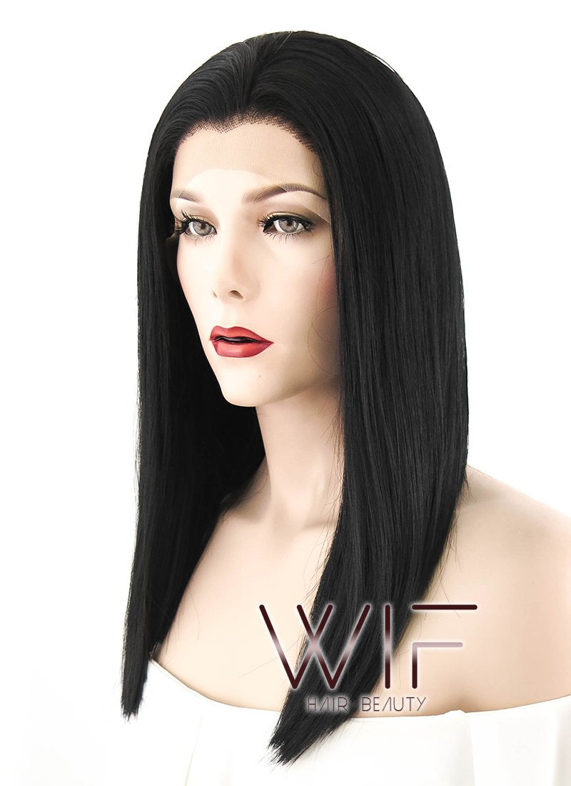 16" Medium Straight Black Lace Front Synthetic Hair Wig LF836C