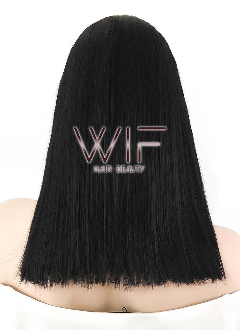 16" Medium Straight Black Lace Front Synthetic Hair Wig LF836C
