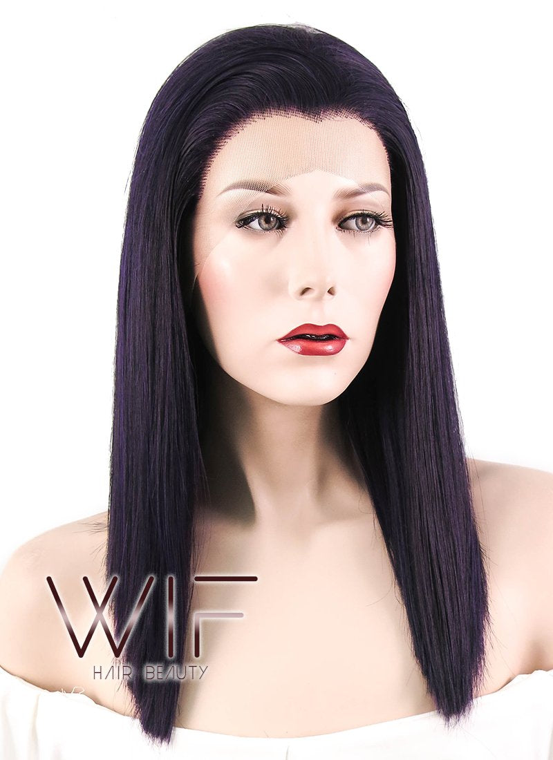 16" Straight Dark Purple Lace Front Synthetic Wig LF836