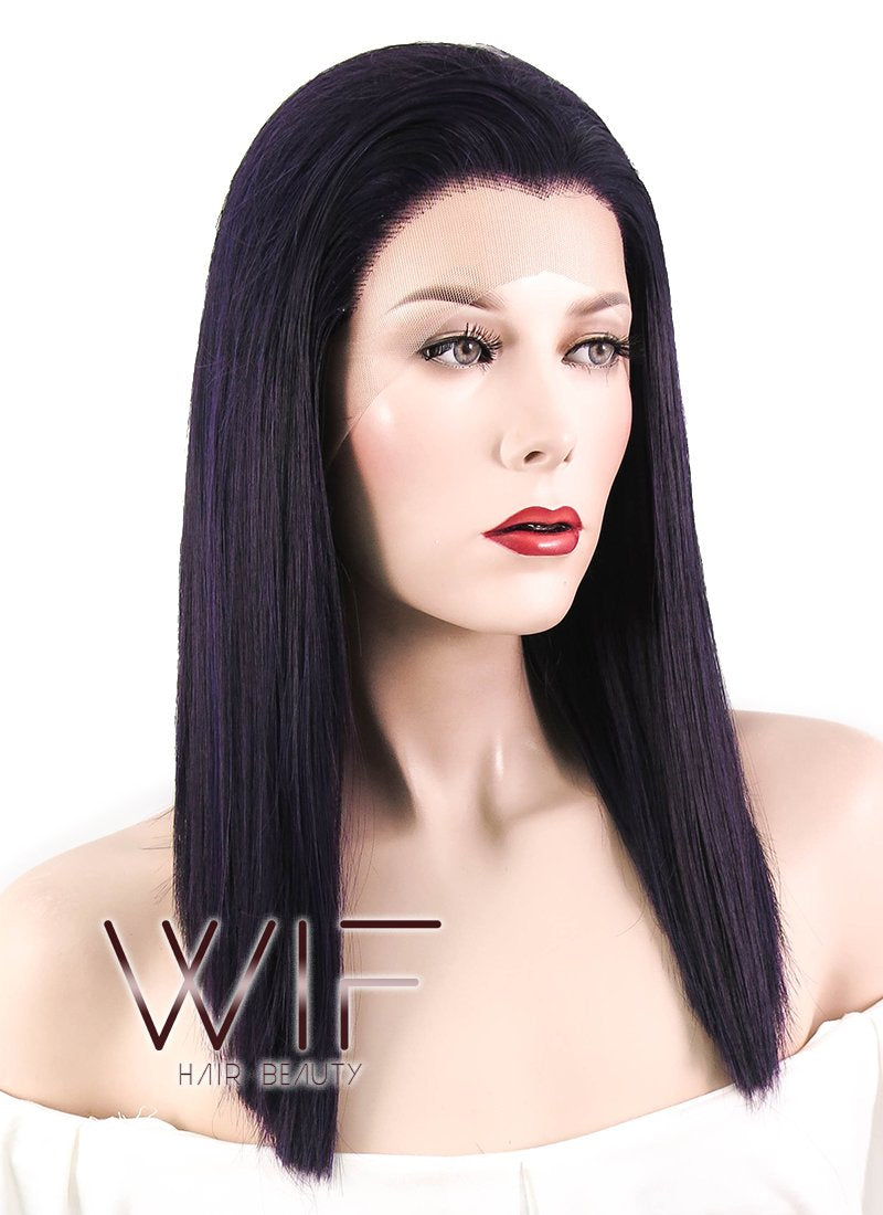 16" Straight Dark Purple Lace Front Synthetic Wig LF836