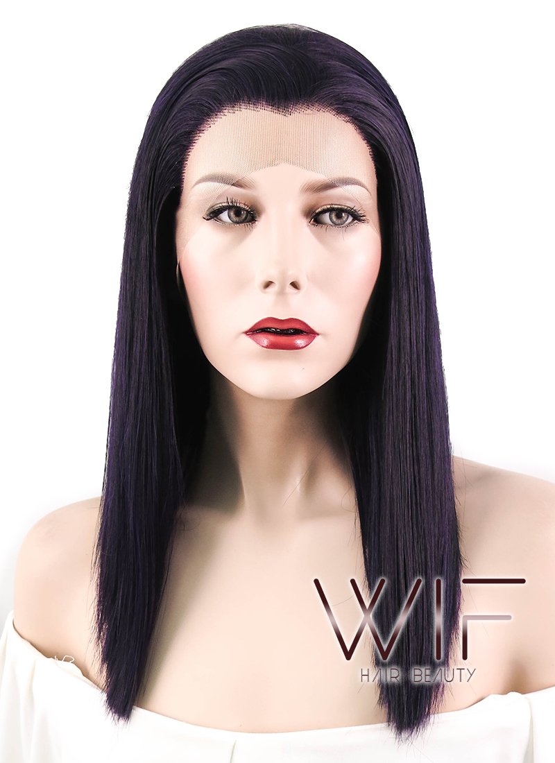 16" Straight Dark Purple Lace Front Synthetic Wig LF836