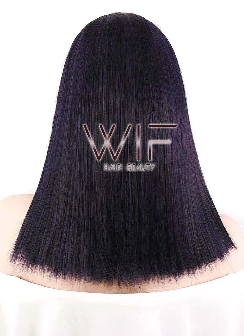 16" Straight Dark Purple Lace Front Synthetic Wig LF836