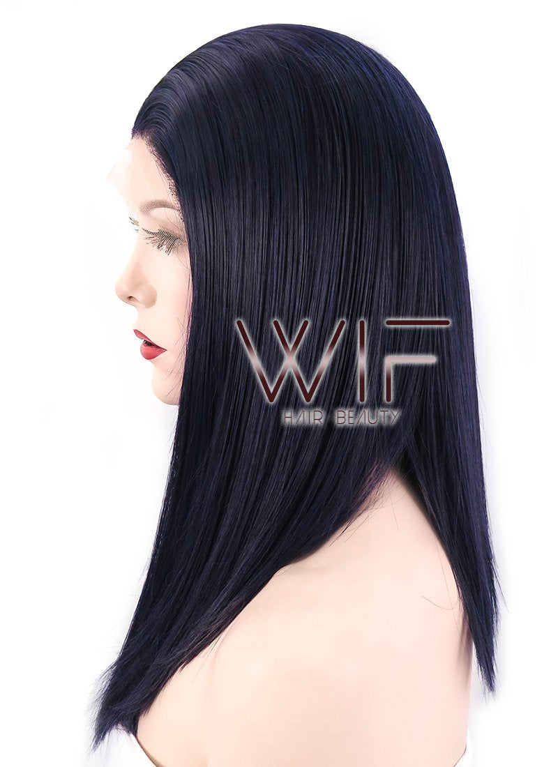 16" Straight Dark Purple Lace Front Synthetic Wig LF836