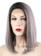 12" Straight Grey With Dark Roots Lace Front Synthetic Wig LF837