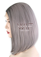 12" Straight Grey With Dark Roots Lace Front Synthetic Wig LF837
