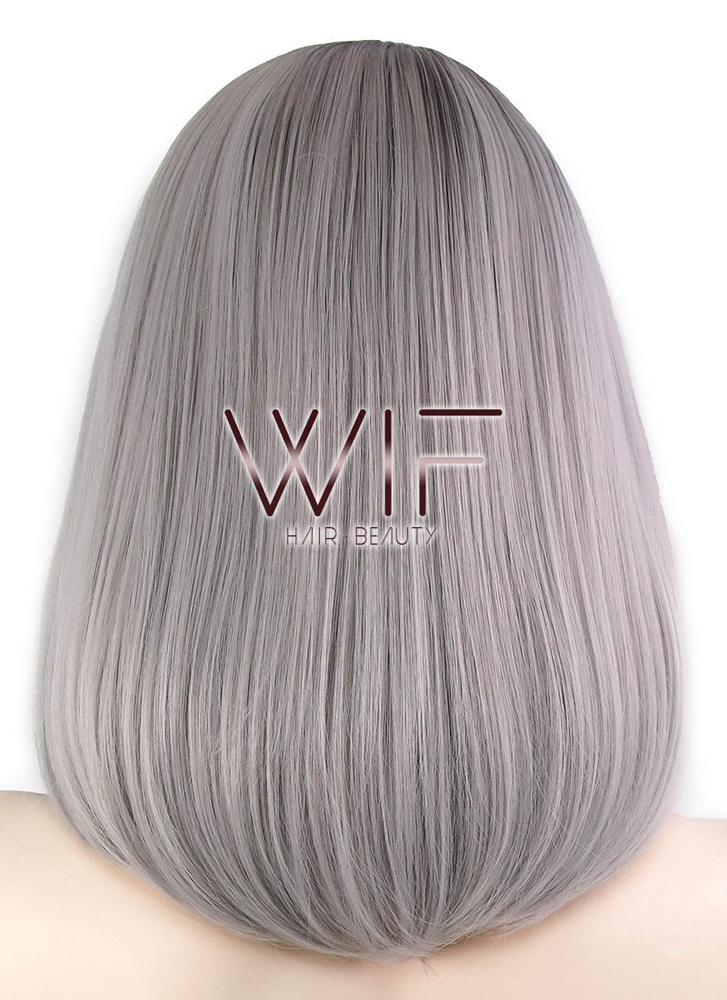 12" Straight Grey With Dark Roots Lace Front Synthetic Wig LF837